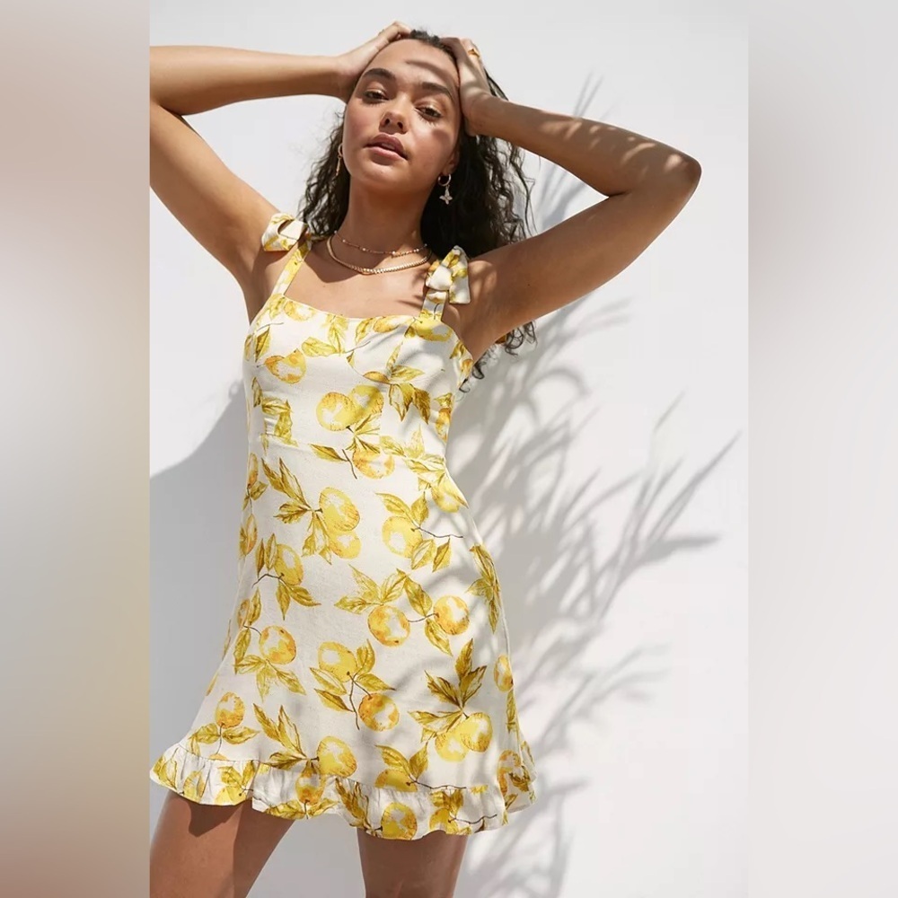Urban Outfitters Jolene Linen Tie-Shoulder Mini Dress